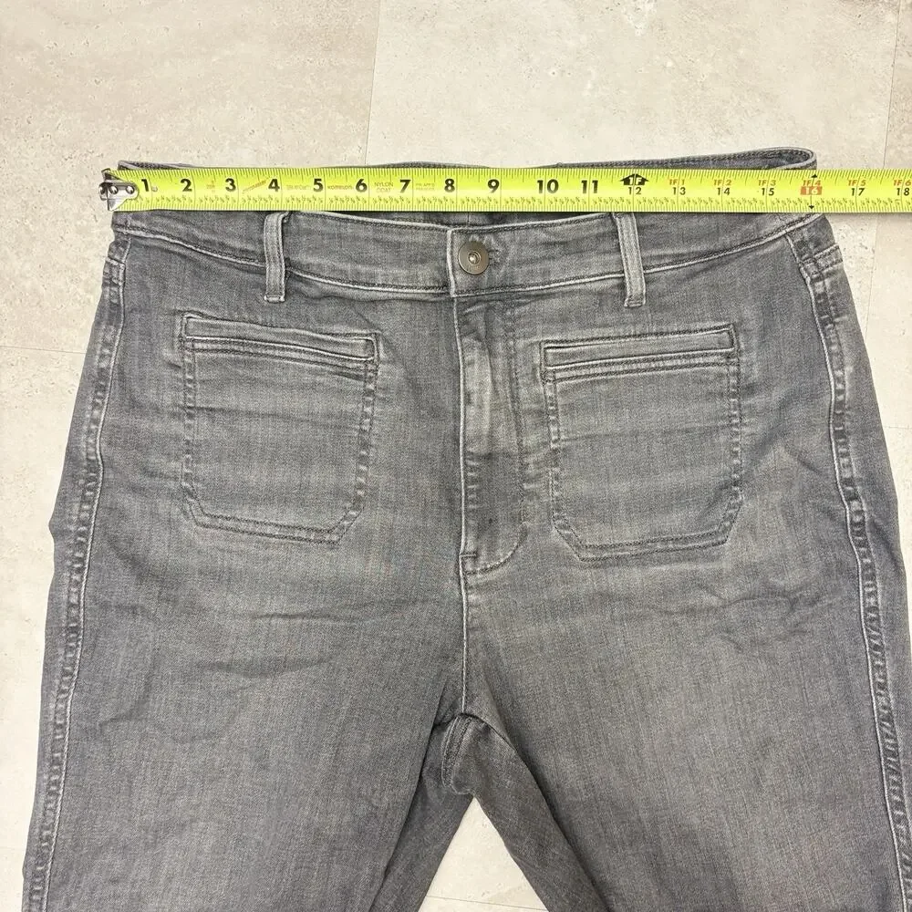J.Jill Jeans High Rise Flare Gray Wash Patch Pocket Wide Leg Denim Size 12